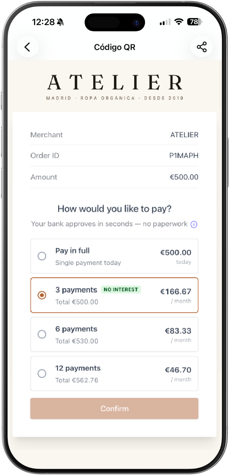 MONEI Flex checkout on Atelier